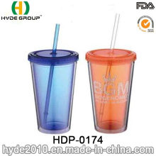 BPA бесплатно двойной стенкой пластиковые сока стакан с соломой (HDP-0174)